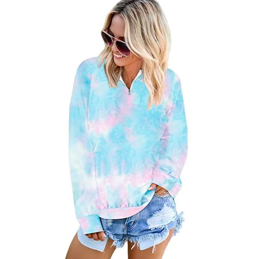 Women's Hoodie Pullover Quarter Zip Tie Dye