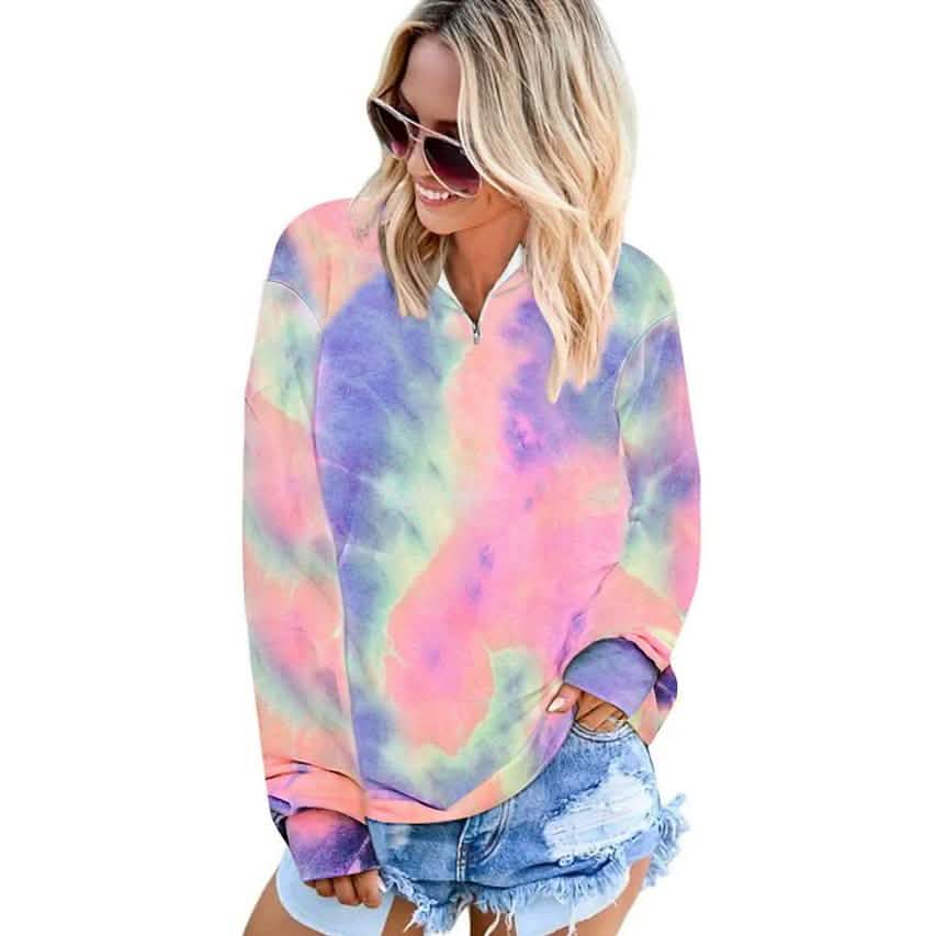 Women's Hoodie Pullover Quarter Zip Tie Dye