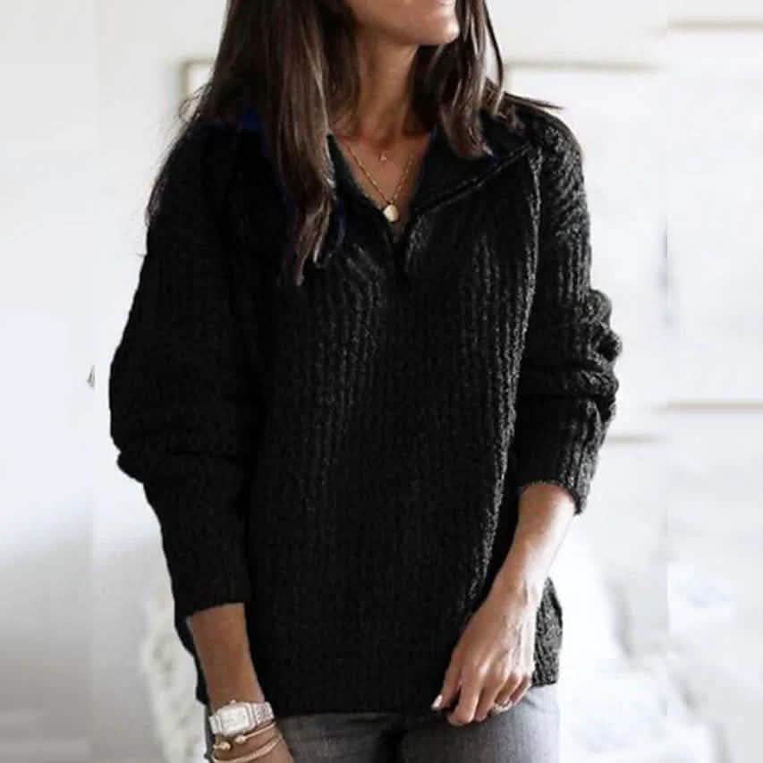 Women's Pullover Sweater Zipper Solid Color Basic Casual Long Sleeve Sweater Cardigans